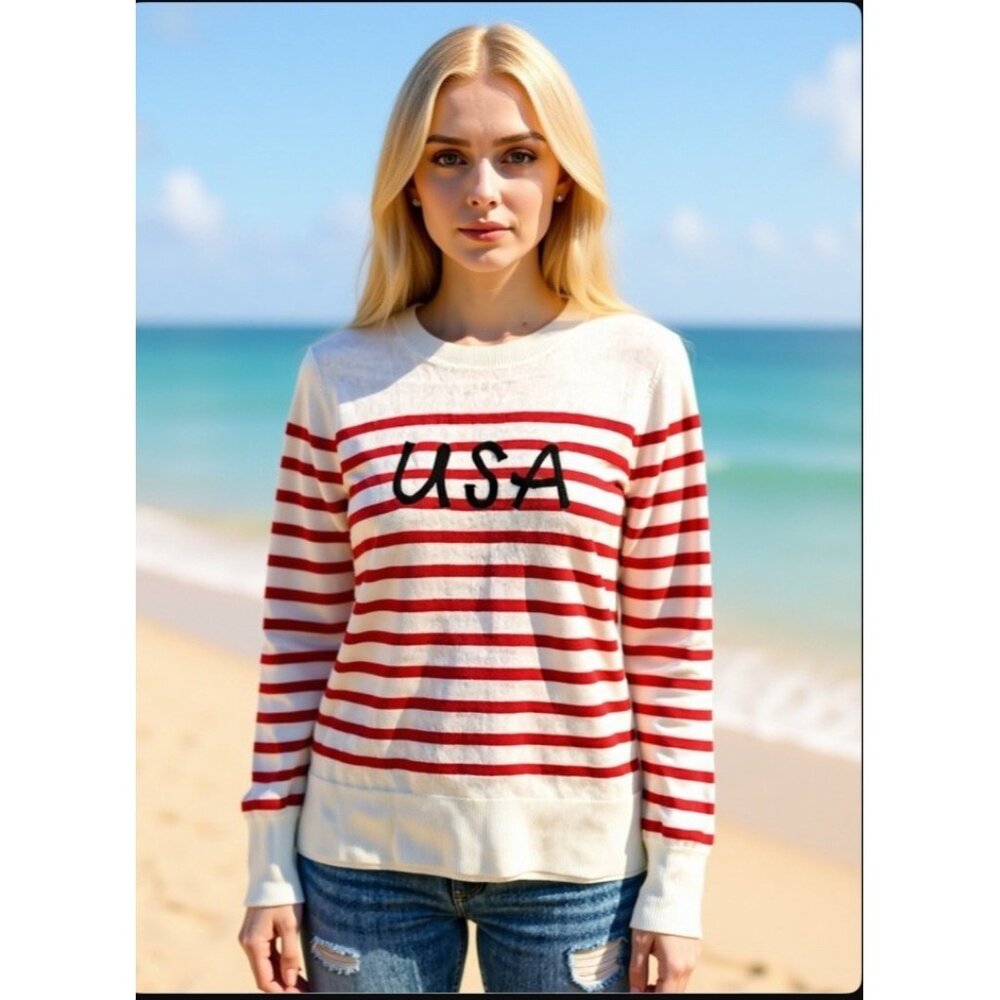 NWT MARLED by Reunited Clothing USA Red & White Striped Sweater